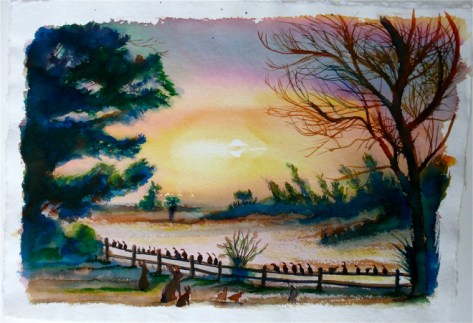 "Peaceful evening on Syncona Mesa" 12x16" watercolor by Bernard Stanley Hoyes